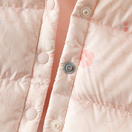 Baby Girls Winter Cute Pink-print Long-sleeved Cozy Hooded Down Rompers
