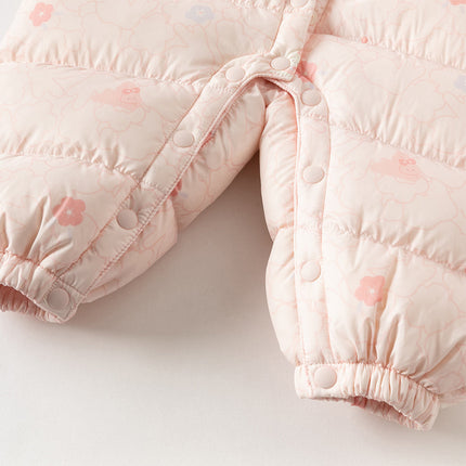 Baby Girls Winter Cute Pink-print Long-sleeved Cozy Hooded Down Rompers