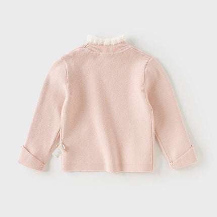 Kids Girls Elegant Plush Turtle Beige/Grey Pink Pullover Sweaters Tops
