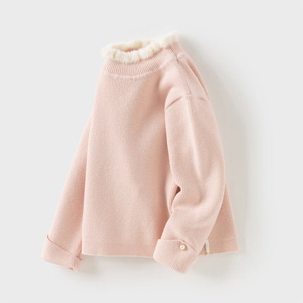 Kids Girls Elegant Plush Turtle Beige/Grey Pink Pullover Sweaters Tops