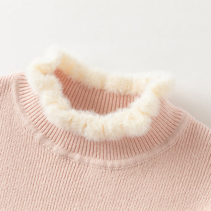 Kids Girls Elegant Plush Turtle Beige/Grey Pink Pullover Sweaters Tops