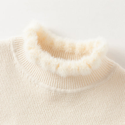 Kids Girls Elegant Plush Turtle Beige/Grey Pink Pullover Sweaters Tops