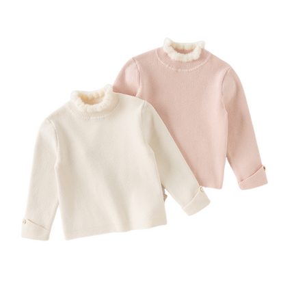 Kids Girls Elegant Plush Turtle Beige/Grey Pink Pullover Sweaters Tops