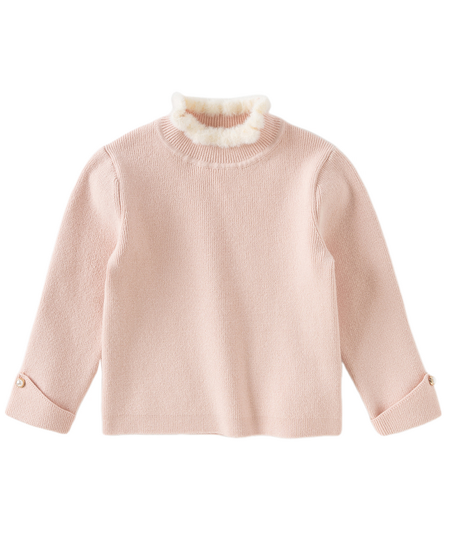 Kids Girls Elegant Plush Turtle Beige/Grey Pink Pullover Sweaters Tops
