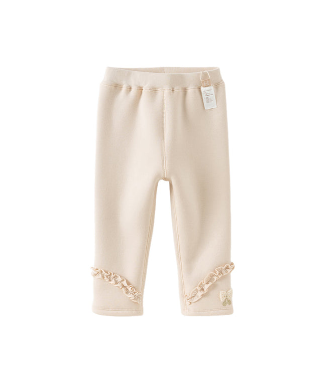Toddler Girls Cute Apricot/Grey Purple Soft Plush-lined Leggings
