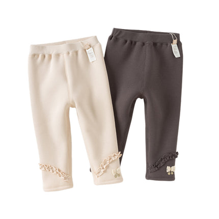 Toddler Girls Cute Apricot/Grey Purple Soft Plush-lined Leggings