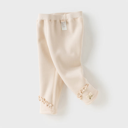 Toddler Girls Cute Apricot/Grey Purple Soft Plush-lined Leggings