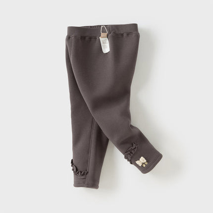 Toddler Girls Cute Apricot/Grey Purple Soft Plush-lined Leggings