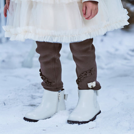 Toddler Girls Cute Apricot/Grey Purple Soft Plush-lined Leggings