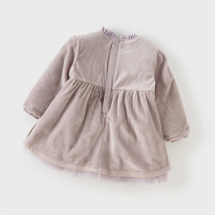 Toddler Girls Graceful Grey Purple Turtle Plush-lined Mesh Princess Dress