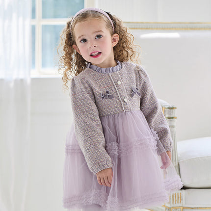 Toddler Girls Graceful Grey Purple Turtle Plush-lined Mesh Princess Dress