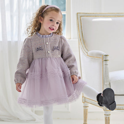 Toddler Girls Graceful Grey Purple Turtle Plush-lined Mesh Princess Dress