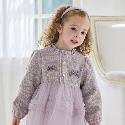 Toddler Girls Graceful Grey Purple Turtle Plush-lined Mesh Princess Dress