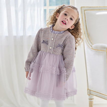 Toddler Girls Graceful Grey Purple Turtle Plush-lined Mesh Princess Dress