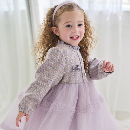 Toddler Girls Graceful Grey Purple Turtle Plush-lined Mesh Princess Dress