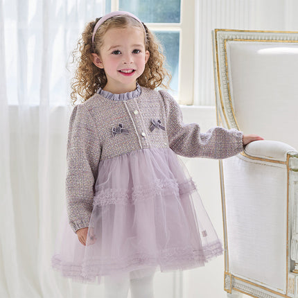 Toddler Girls Graceful Grey Purple Turtle Plush-lined Mesh Princess Dress