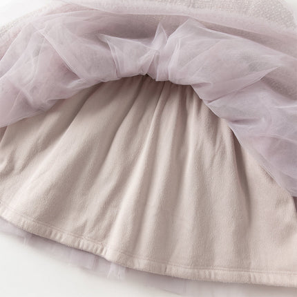 Toddler Girls Graceful Grey Purple Turtle Plush-lined Mesh Princess Dress