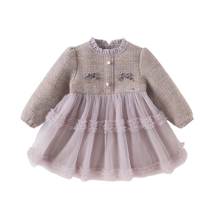 Toddler Girls Graceful Grey Purple Turtle Plush-lined Mesh Princess Dress