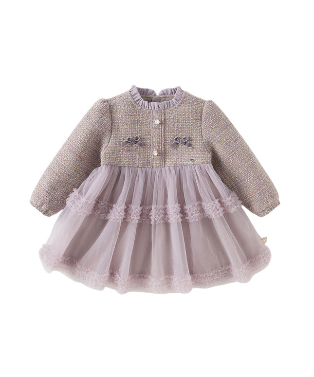 Toddler Girls Graceful Grey Purple Turtle Plush-lined Mesh Princess Dress