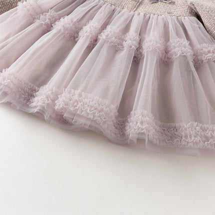 Toddler Girls Graceful Grey Purple Turtle Plush-lined Mesh Princess Dress
