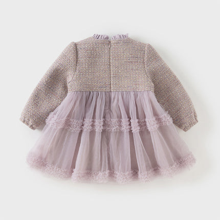 Toddler Girls Graceful Grey Purple Turtle Plush-lined Mesh Princess Dress
