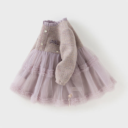 Toddler Girls Graceful Grey Purple Turtle Plush-lined Mesh Princess Dress