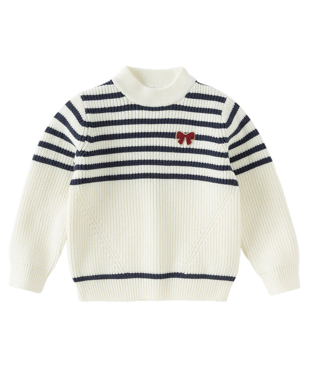 Kids Girls Sweet Striped Turtle Long-sleeved Pullover Sweaters