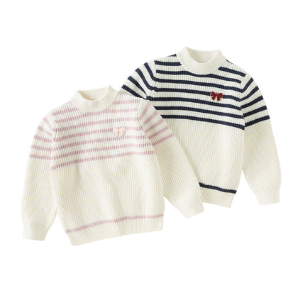Kids Girls Sweet Striped Turtle Long-sleeved Pullover Sweaters