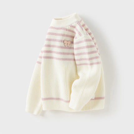 Kids Girls Sweet Striped Turtle Long-sleeved Pullover Sweaters