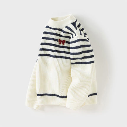 Kids Girls Sweet Striped Turtle Long-sleeved Pullover Sweaters