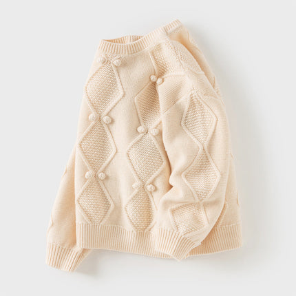 Kids Girls/Boys Casual Apricot Versatile Pullover Knit Sweaters Tops