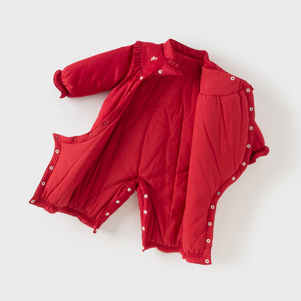 Baby Girls Chinese-style Red/Pink Warm Padded Rompers