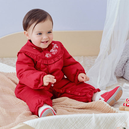 Baby Girls Chinese-style Red/Pink Warm Padded Rompers