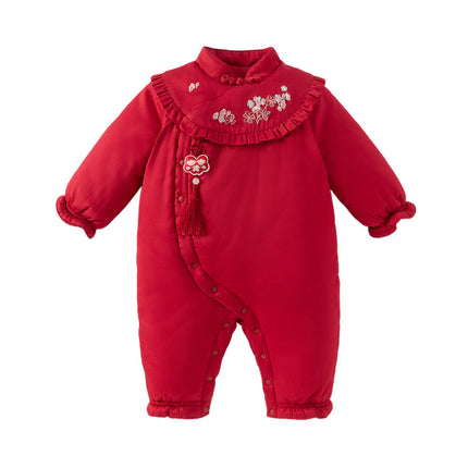 Baby Girls Chinese-style Red/Pink Warm Padded Rompers