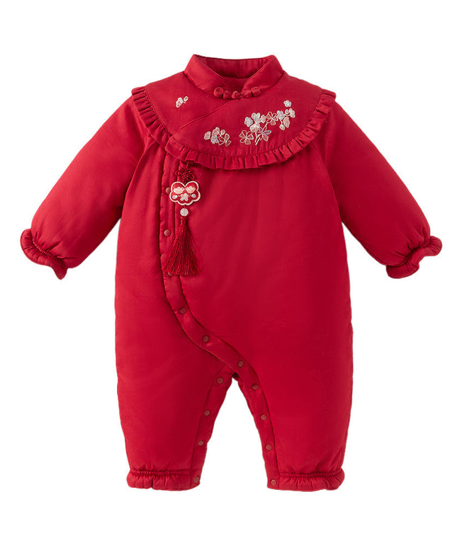 Baby Girls Chinese-style Red/Pink Warm Padded Rompers