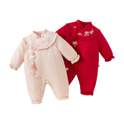 Baby Girls Chinese-style Red/Pink Warm Padded Rompers