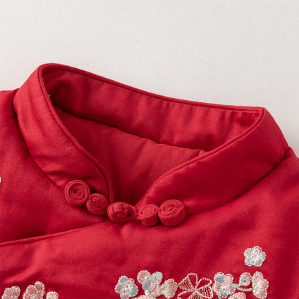 Baby Girls Chinese-style Red/Pink Warm Padded Rompers