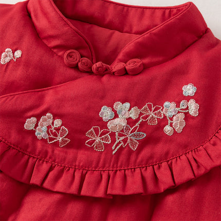 Baby Girls Chinese-style Red/Pink Warm Padded Rompers