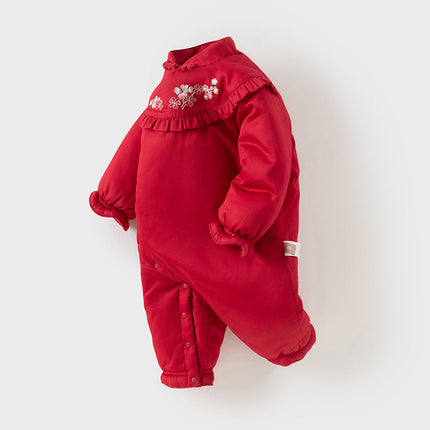 Baby Girls Chinese-style Red/Pink Warm Padded Rompers
