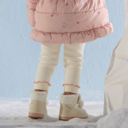 Toddler Girls Casual Beige/Grey Outdoor Soft Plush-lined Leggings