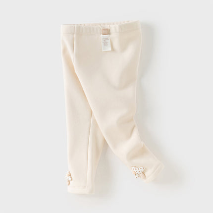 Toddler Girls Casual Beige/Grey Outdoor Soft Plush-lined Leggings