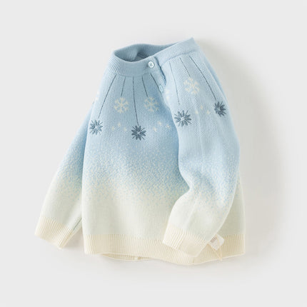 Toddler Girls/Boys Cozy Long Sleeve Gradient Blue Versatile Sweater Tops