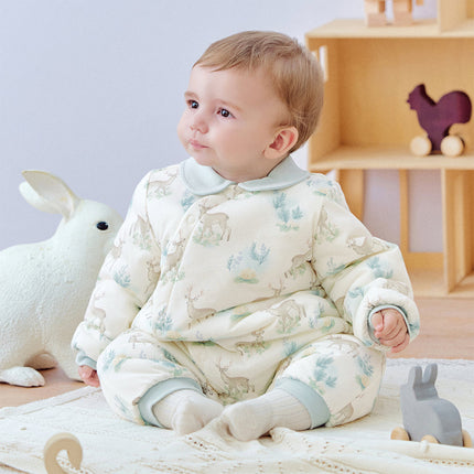 Baby Girls/Boys Print Grey Green/Pink Padded Indoor Rompers