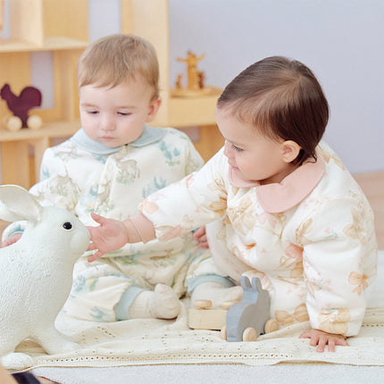 Baby Girls/Boys Print Grey Green/Pink Padded Indoor Rompers
