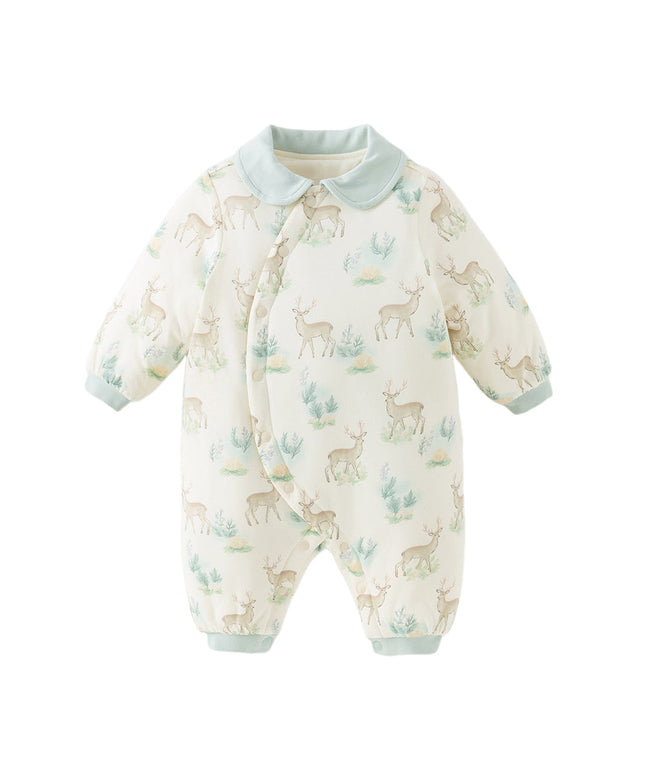 Baby Girls/Boys Print Grey Green/Pink Padded Indoor Rompers