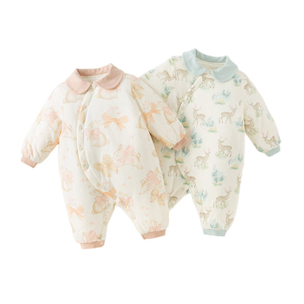 Baby Girls/Boys Print Grey Green/Pink Padded Indoor Rompers