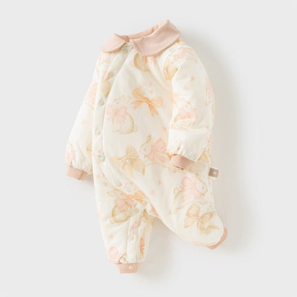 Baby Girls/Boys Print Grey Green/Pink Padded Indoor Rompers