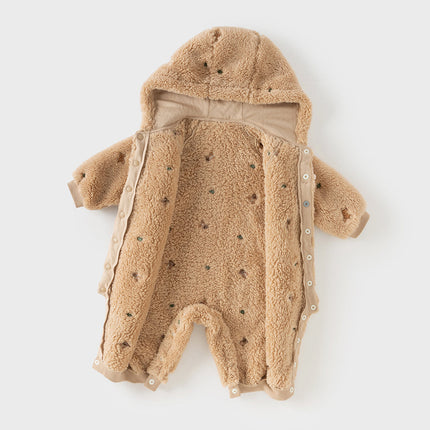 Baby Girls/Boys Cute Candy Pink/Khaki Hooded Soft Plush Rompers