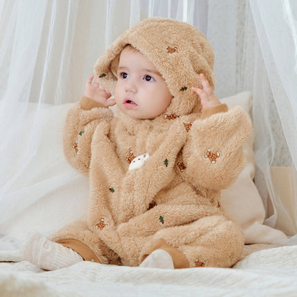 Baby Girls/Boys Cute Candy Pink/Khaki Hooded Soft Plush Rompers