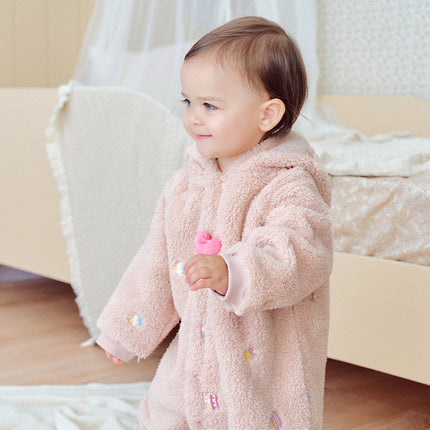 Baby Girls/Boys Cute Candy Pink/Khaki Hooded Soft Plush Rompers